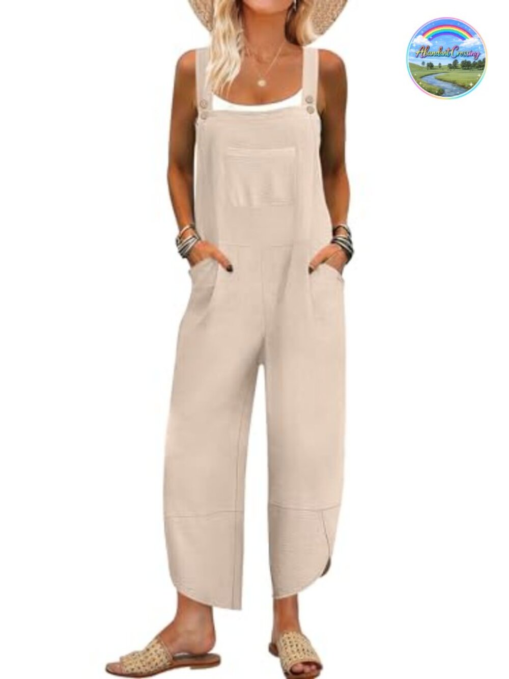 Women's Casual Overalls Capri Jumpsuit Adjustable Straps Wide Leg